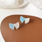 Bow Gradient Resin Earring 1 Pair - Stud Earring - S925 Silver - Blue & White - One Size