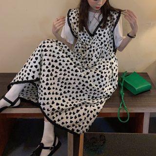 Sleeveless Heart Midi A-line Dress / Short-sleeve Top