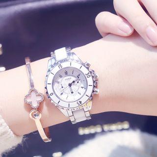 Set: Metal Strap Watch + Clovers Bangle