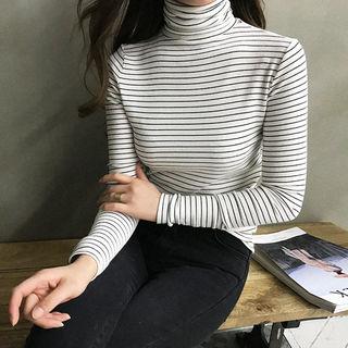 High-neck Stripe Slim-fit Top