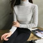 High-neck Stripe Slim-fit Top
