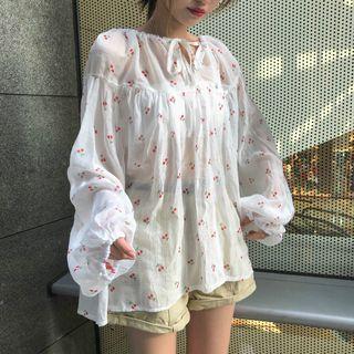 Long-sleeve Cherry Print Top
