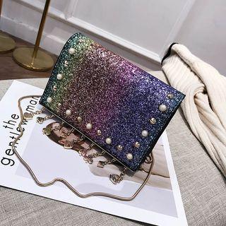 Sequined Faux Pearl Shoulder Bag