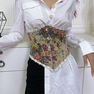 Long-sleeve Floral Lace Trim Corset Top