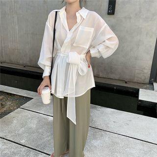 Pocket Detail Shirt / High-waist Wide-leg Pants