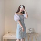 Off Collar Off-shoulder A-line Denim Skirt