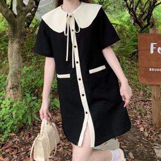 Short-sleeve Wide Collar Mini Shirt Dress