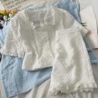 Set: Embossed Lace-trim Crop Shirt + Mini Skirt