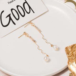 Rhinestone Faux Pearl Drop Earring 1 Pair - Stud Earrings - Gold - One Size