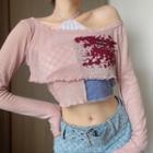 Halter-neck Color Block Crop Top / Long-sleeve Print Crop Top