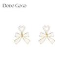 Heart Faux Pearl Bow Alloy Dangle Earring 1 Pair - Gold - One Size