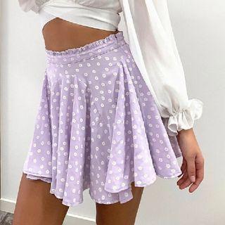 High-waist Floral Print Ruffled Mini Skirt
