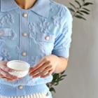 Collared Embossed Knit Crop Top