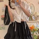 Irregular Drawstring Shirt + Mini Ruffled Skirt