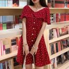 Short-sleeve Polka Dot Ruffled A-line Mini Dress