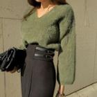 V-neck Fluffy-knit Sweater