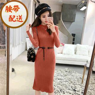 Long-sleeve Knit Dress With Belt