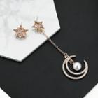 Asymmetrical Rhinestone Crescent Drop Earring 1 Pair - As Shown In Figure - One Size