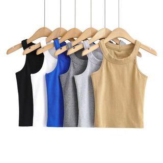 Sleeveless Halter Plain Cropped Top