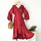 Long-sleeve Ruffle-trim Maxi Dress