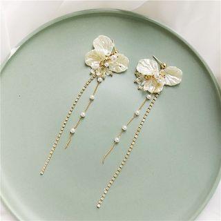 Rhinestone Faux Pearl Petal Fringed Earring