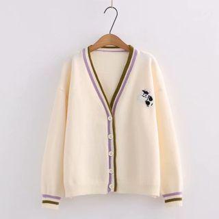 Contrast Trim Cartoon Jacquard Cardigan