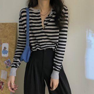 Striped Slim-fit Cardigan Black & Gray - One Size