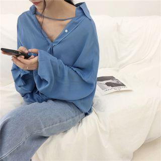 Plain Loose-fit Lantern Sleeve Shirt