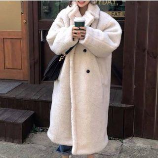 Fleece Double-breasted Long Coat As Shown In Figure - One Size