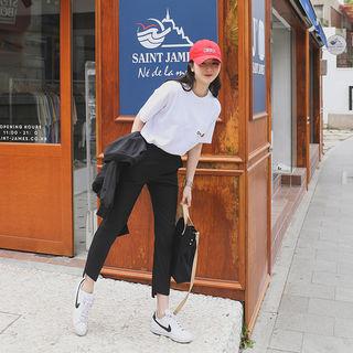 Cutout-hem Slim-fit Dress Pants