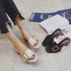 Faux-leather Buckled Block-heel Slide Sandals