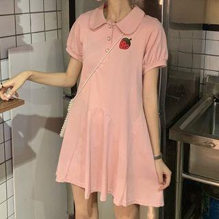 Strawberry Embroidered A-line Polo Shirtdress
