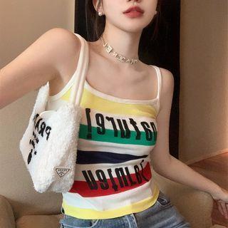 Lettering Camisole Top Camisole Top - Panel - Red & White - One Size
