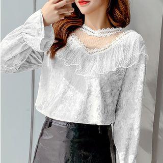 Lace Ruffle Velvet Blouse