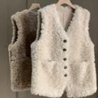 V-neck Fleece Button-up Vest