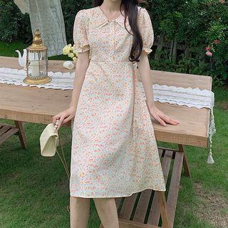 Short-sleeve Floral Printed Chiffon Peter Pan Collar Dress