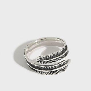 925 Sterling Silver Feather Open Ring Retro Silver - Size No. 5