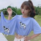 Short-sleeve Cow Print Cropped T-shirt