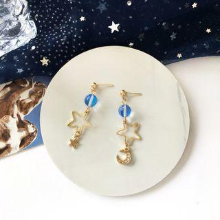 Moon & Star Rhinestone Alloy Dangle Earring 1 Pair - Blue & Gold - One Size