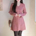 V-neck A-line Cable-knit Dress
