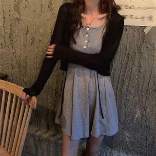 Sleeveless A-line Dress / Open-front Cardigan