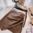 Asymmetrical Faux-leather A-line Skirt