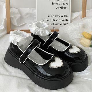 Heart Print Rhinestone Platform Mary Jane Shoes