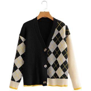 Argyle Cardigan 7227 - As Shown In Figure - One Size