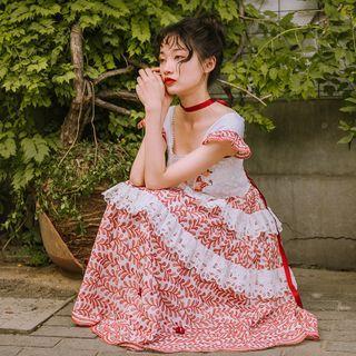 Cap-sleeve Embroidered Midi Dress
