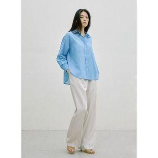 Round-hem Dip-back Shirt Blue - One Size