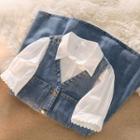 Short-sleeve Drawstring Shirt / Button-up Denim Mini Overall Dress