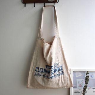 Letter Print Canvas Tote Beige - One Size