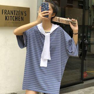 Set: 3/4-sleeve Striped T-shirt + Scarf