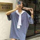 Set: 3/4-sleeve Striped T-shirt + Scarf